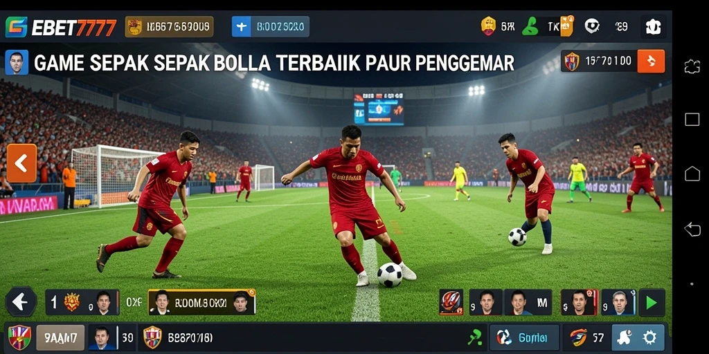 Screenshot gameplay EBET777 menampilkan aksi sepak bola yang seru dan mendebarkan.