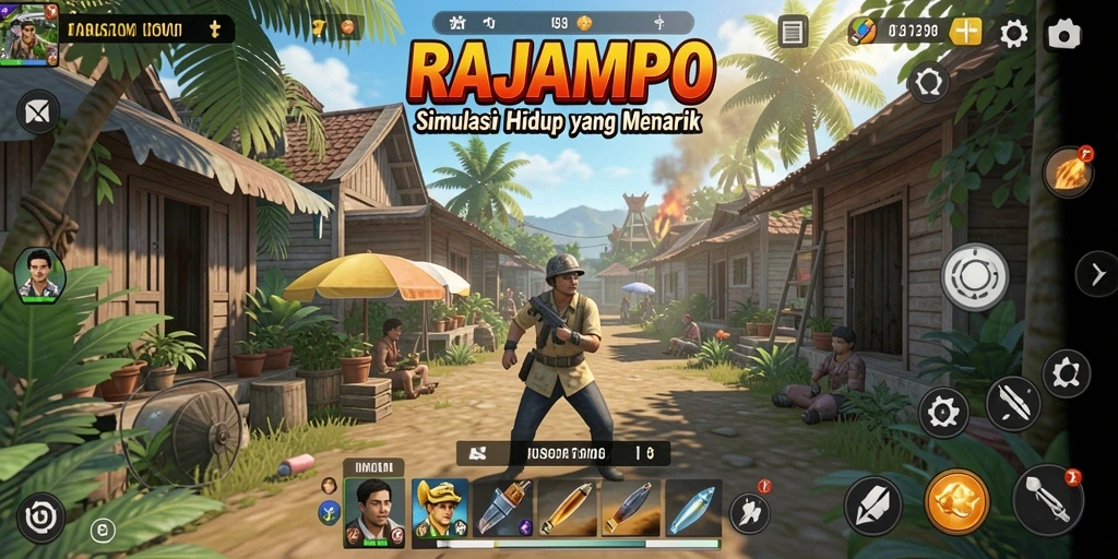 Screenshot gameplay RAJAMPO yang menunjukkan interaksi karakter dan dunia.
