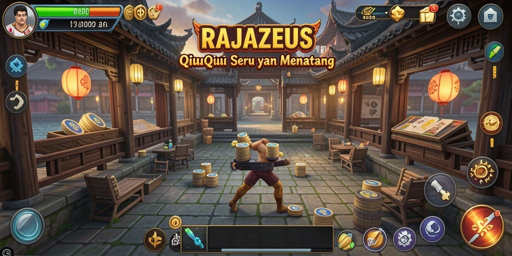 Tampilan gameplay seru RAJAZEUS dengan aksi QiuQiu yang seru.