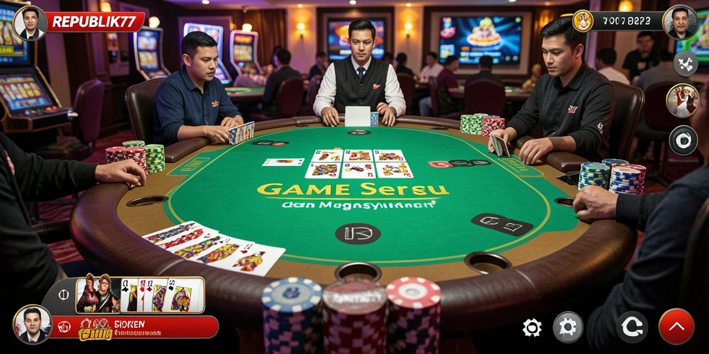 Tangkapan layar permainan REPUBLIK77 yang menampilkan aksi poker seru.